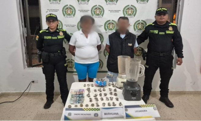  "Robertico" y "Licuadora", fueron capturados en flagrancia preparando marihuana para comercializarla cerca a colegios en Malagana