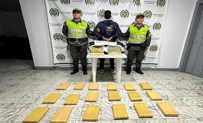 se logra la captura de un individuo de 37 años de edad, quien llevaba en una maleta un total de 37 paquetes con 36 kilos de marihuana