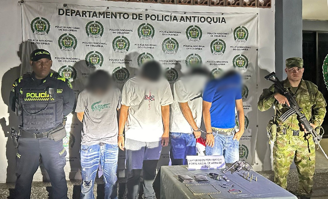 Capturados cuatro hombres en flagrancia por el delito de hurto en zona rural del municipio de Guarne