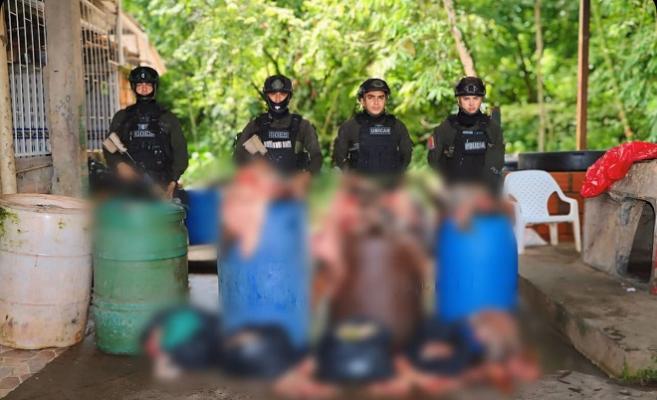 la Policía Nacional logró capturar a tres personas por homicidio agravado y porte ilegal de armas, además de desmantelar un centro ilegal de sacrificio de animales