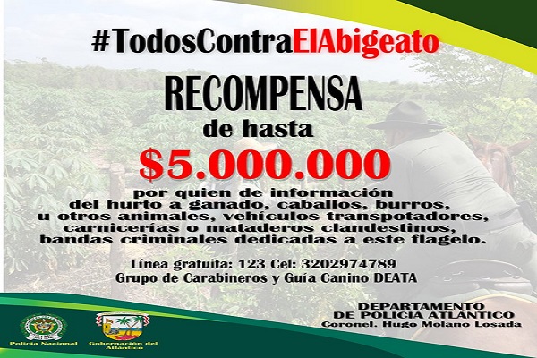 Policía ofrece recompensa 'Todos contra el abigeato'