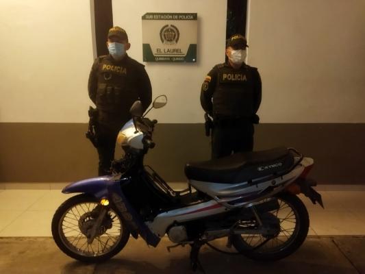 Se logra la recuperación de una motocicleta en Quimbaya 